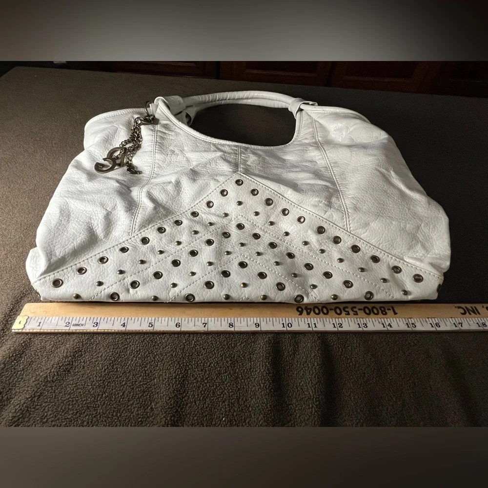 D&G Dolce & Gabbana White Studded Shoulder Bag Hobo Purse Y2K - Picture 6 of 7